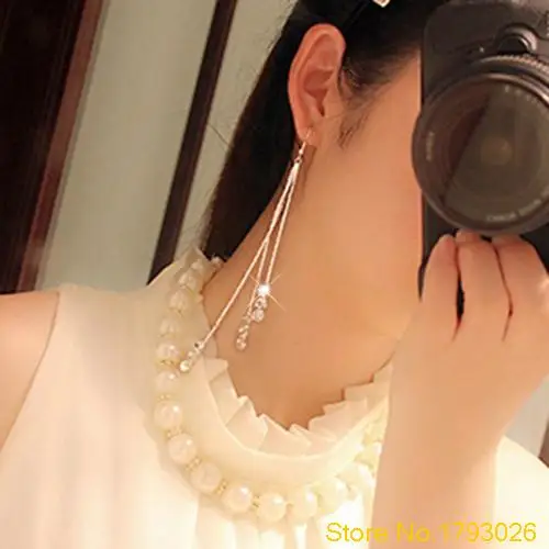 Женские серьги Стразы с длинной цепочкой кисточками висячие крючком Линейные