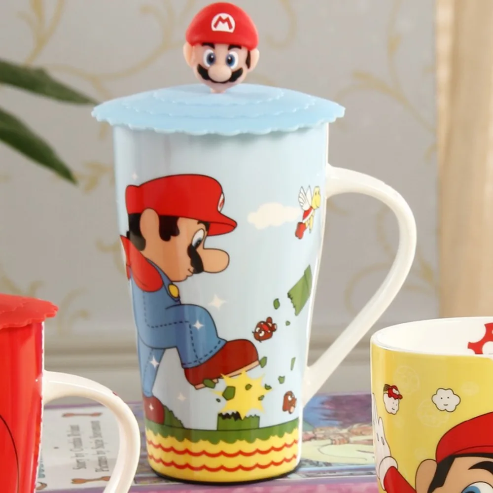 Керамическая кружка для завтрака KEYAMA Super Mario 1 шт. с силиконовой крышкой|milk mug|mug