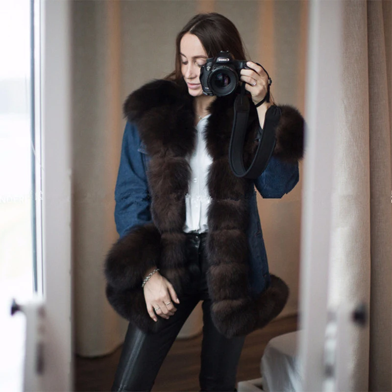 FURSARCAR 2021 Fashion Women Parka Fur Coat Winter Real Fur jacket Thick Warm Rabbit Lining Natrual Fox Fur Collar Parkas