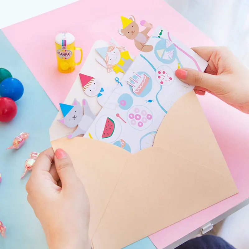 1 комплект Han edition мультфильм животное открытка на день рождения конверт kawaii 3D