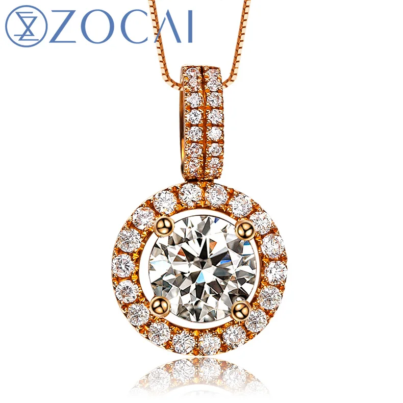 

ZOCAI Choker 0.43 CT natural genuine diamond 18K rose gold pendant with 925 silver chain necklace fine jewelry D00597