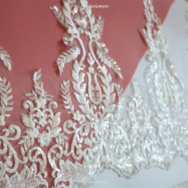3Yards Ivory mix Champagne Sequins Wide Polyester Embroidery Lace Trim for Bridal Wedding Gown Tail Costume Design 52cm SX307 | Дом и сад
