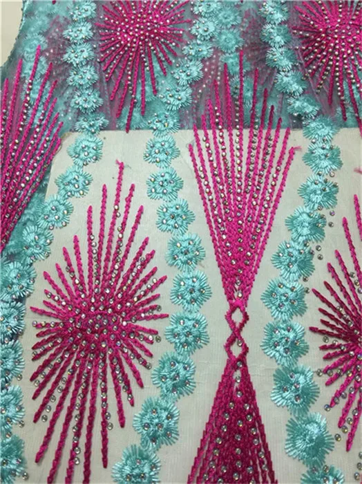 

5 yards African French Lace cord embroidery tulle lace fabric with stones beads Better Quality than similar lace of other shops