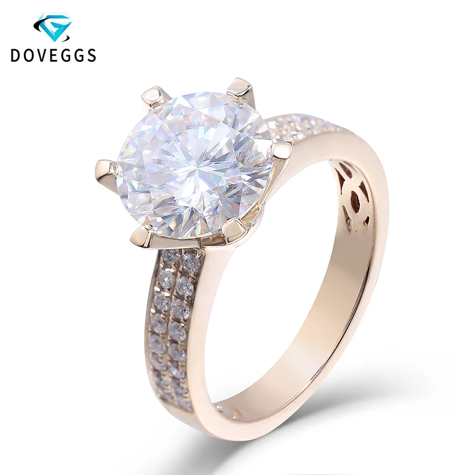 DovEggs 14K желтое золото 3 карата 9 мм F цвет муасанит солитер обручальное кольцо для