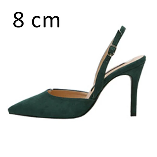 Dark Green 8cm Для женщин женские туфли-лодочки; пикантные летние туфли на высоком каблуке; Фирменные женские туфли на выход с ремешком на пятке, острый носок Туфли с ремешком и пряжкой модельные туфли для женщин размера плюс - Цвет: Dark Green 8cm