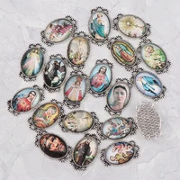 20pcs 15x26mm oval glass cabochons religion silver zinc alloy rosary charms pendants diy jewelry saint rita rosary accessories