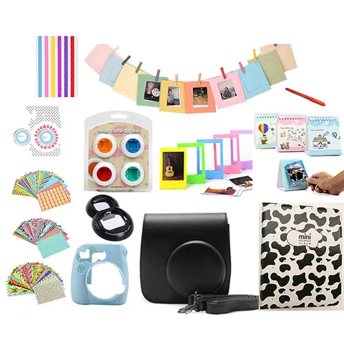12 в 1 комплект сумка для камеры Fujifilm Instax Mini 8/8+/9 видео сумка защитный фильтр+ альбом+ наклейка+ другие аксессуары - Цвет: Бургундия