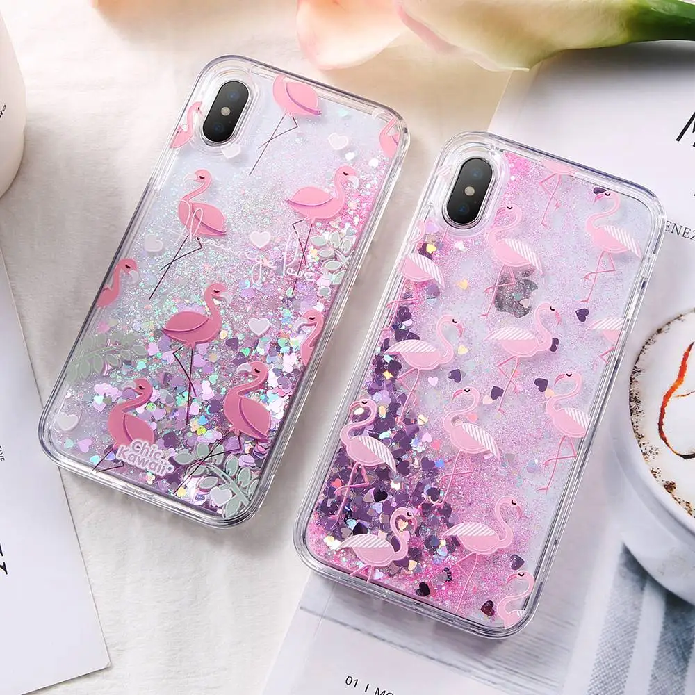 KISSCASE Flamingo Quicksand GirlyCases For iPhone 6S 6 S 7 8 Plus X 10 Case Bling Liquid Silicon Back Cover |