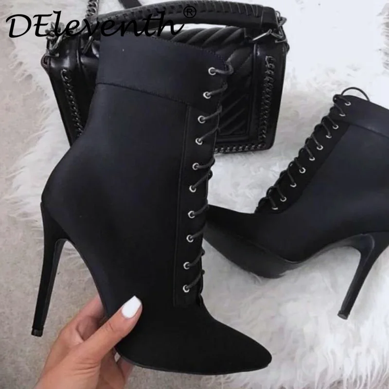 DEleventh/пикантные Зимние ботильоны для женщин на высоком каблуке шпильке короткие