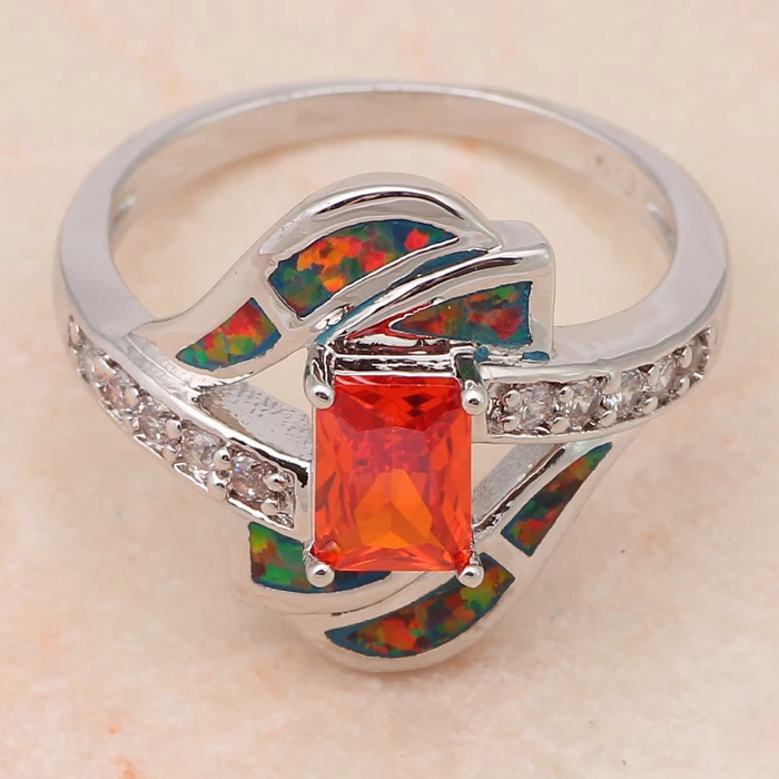 Нежные красные кольца дизайн оранжевый огненный опал Серебро штампованные