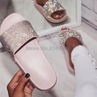 bling bling crystal flat outdoor slippers casual gold pink black sliver fashion comfortable women sandals