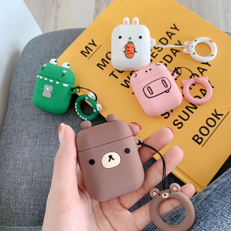 3D Клубника Медведь беспроводной Bluetooth наушники чехол для Apple AirPods силиконовые
