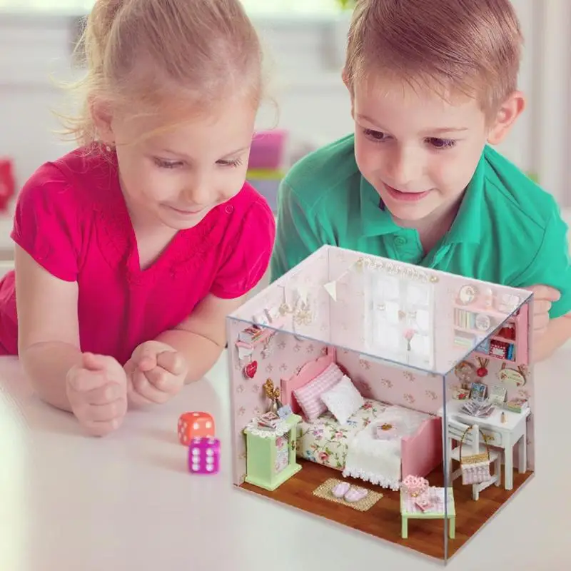 Мини DIY куклы игрушечные домики детские деревянные сборные модели мебель наборы подарок на день рождения Модель ручной сборки(Пылезащитная крышка