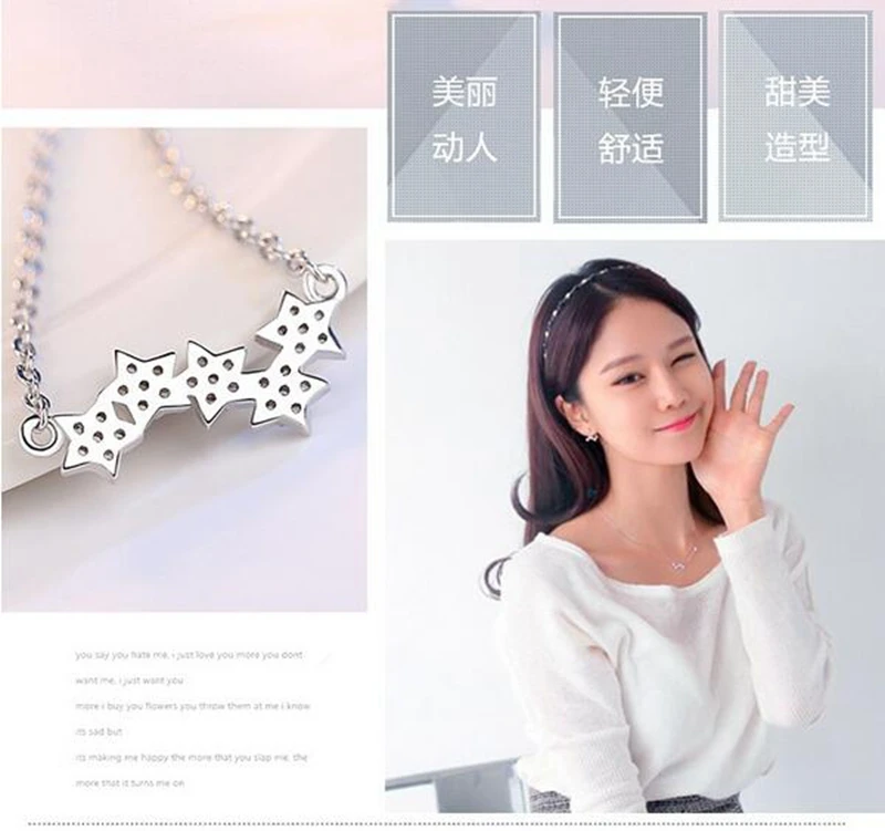 

OMHXZJ Wholesale jewelry geometry Fashion Sweet Woman Girl Party Gift Shining Stars 925 Sterling Silver Pendant Necklaces NK30