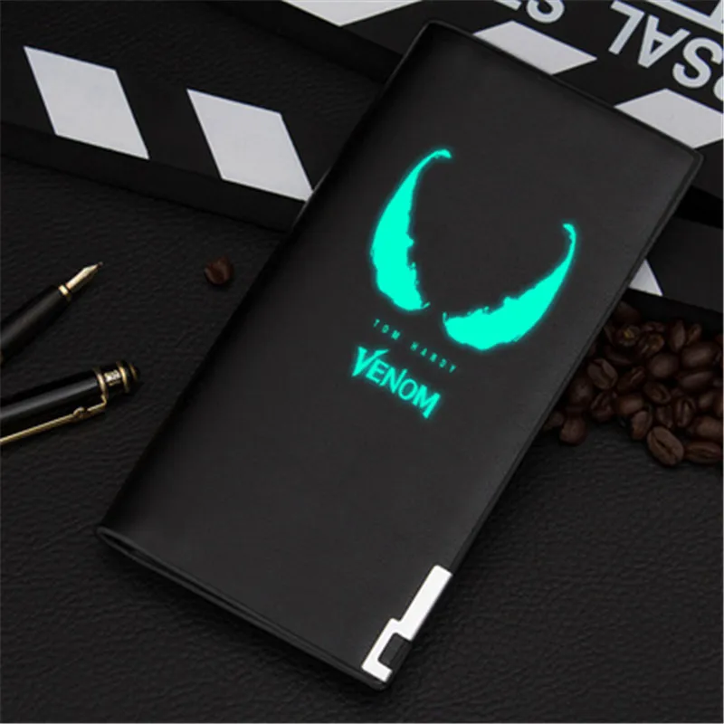 Светящийся кошелек Venom для карт, кошелек, сумка с черепом из искусственной кожи, короткий кошелек с принтом, мультяшная сумка для денег, держатель для карт, Длинный кошелек, подарок