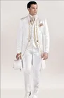 Новинка смокинг для жениха с пиковым лацканом мужские костюмы с вышивкой белый свадебныйвыпускной блейзер (пиджак + брюки + жилет) C209