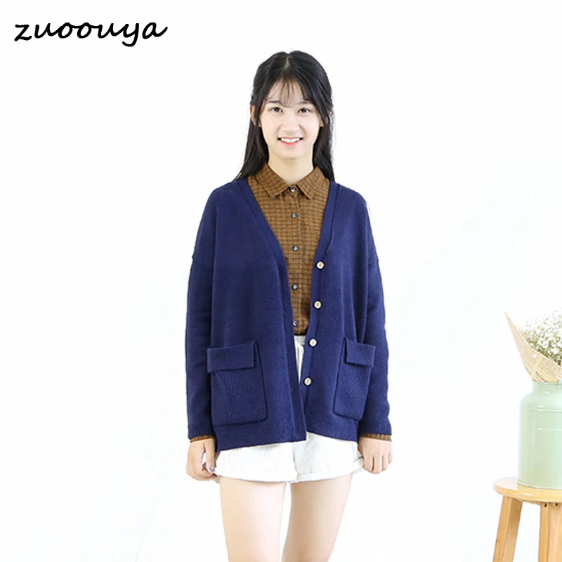 Women Casual Sweater Autumn 2017 New Cotton Knit Soft Comfortably Breathable Solid V-Neck Button Cardigan |