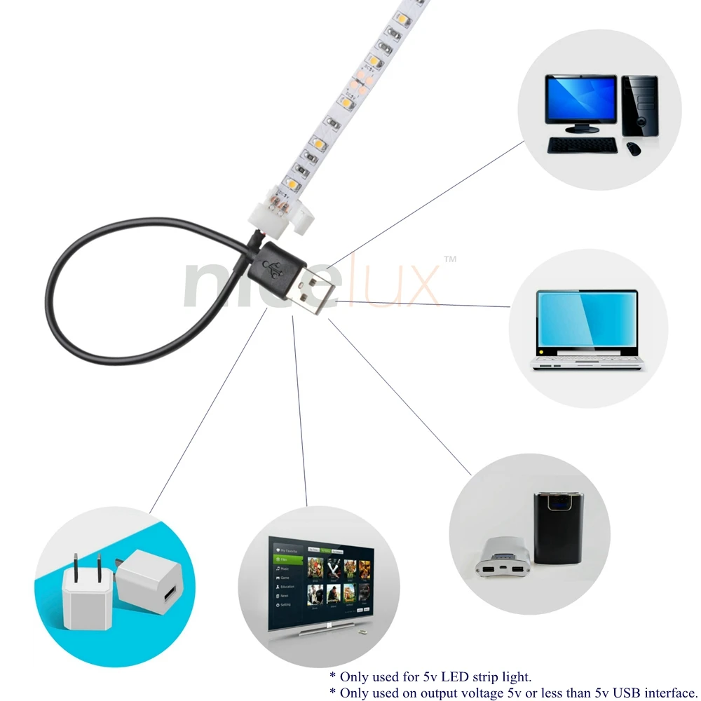 5 шт. 2pin светодиодные полосы USB разъем для DC 5 В 8 мм 10 мм 2 Pin светодиодные полосы разъемы 5050 3528 2835 IP20 IP65