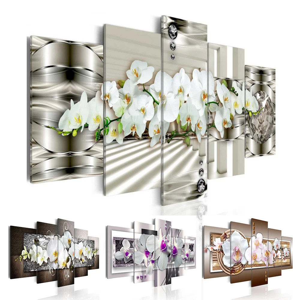 

Настенная Картина на холсте, 5 штук, Орхидея, цветок, фотообои для гостиной, подарок, выберите цвет и размер (без рамки)