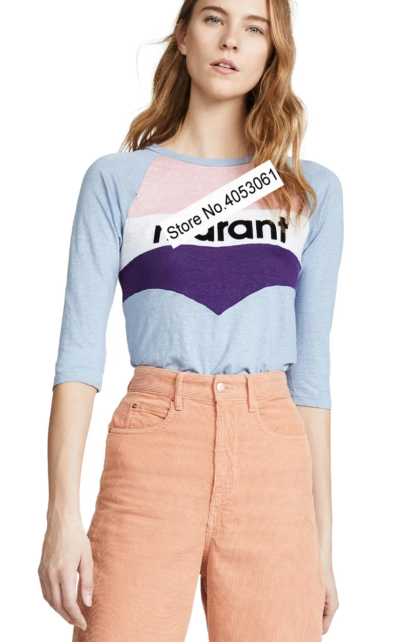 Лен контраст в стиле "петчворк" с надписями и принтом с бархатным футболка с коротким рукавом-2019ss налокотники с круглым вырезом вязанные пуловеры, футболки Топ