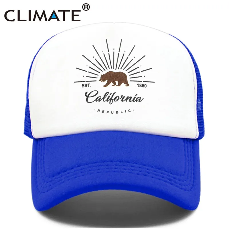 Blue Cap CLIMATE California Trucker, Кепка с изображением медведя, флага California, мужская, женская, хип-хоп, забавная Кепка, бейсбольная кепка, крутая, летняя, сетчатая Кепка - Цвет: Blue Cap