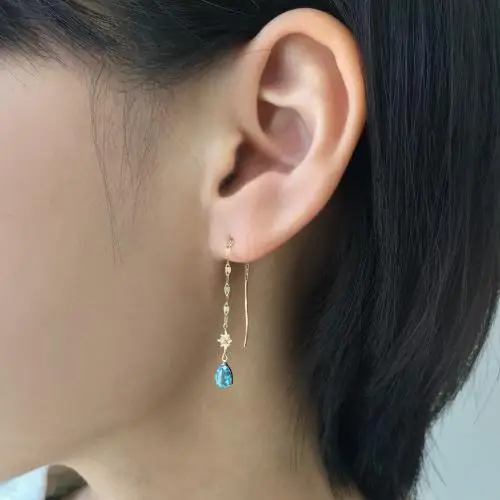 Серьги подвески женские из серебра 100% пробы с голубыми