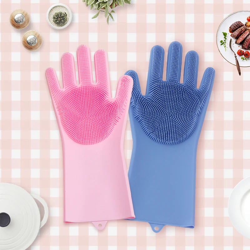 2 пары силиконовый волшебный вибратор перчатки для мытья посуды длинные