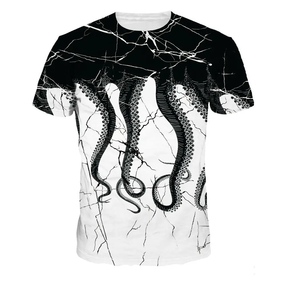BombFun летняя новая футболка с коротким рукавом футболки 3D-принтом осьминога тренд