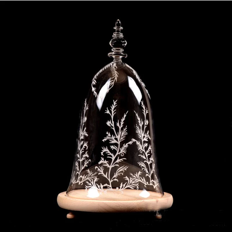 base without LED Стеклянный дисплей Cloche колокольчик купольная Цветочная бесцветная Защитная Ваза деревянная основа украшение домашний Декор Аксессуары подарок - Цвет: base without LED