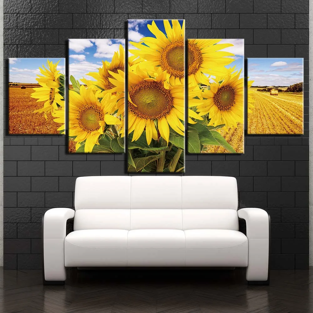 

Canvas Printed Pictures Living Room Wall Art Framework 5 Pieces Helianthus Paintings Beauty Sunflower Poster Modular Home Decor