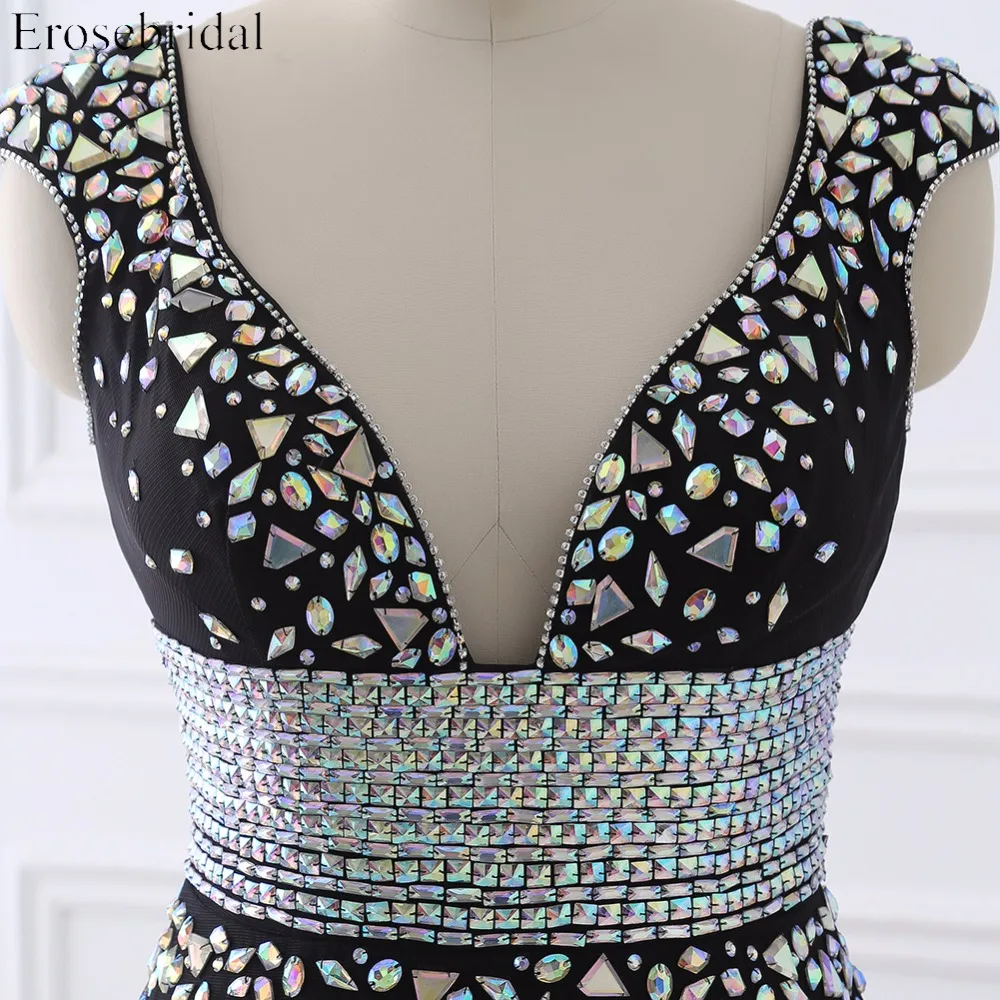 2017 платье с поясом и кристаллами для выпускного вечера длинное черное