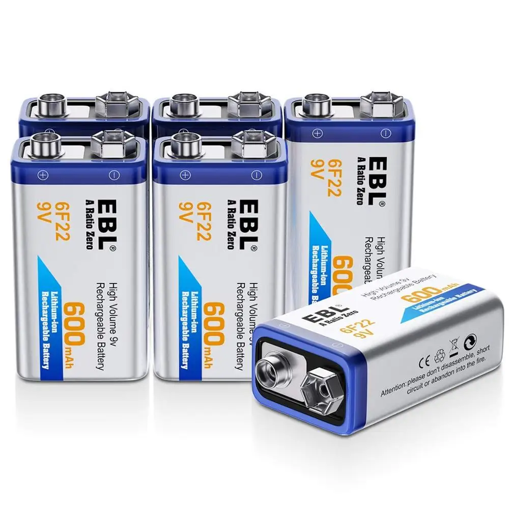 EBL 9 вольт 600mAh литий ионная аккумуляторная батарея V 6 упаковок|Перезаряжаемые