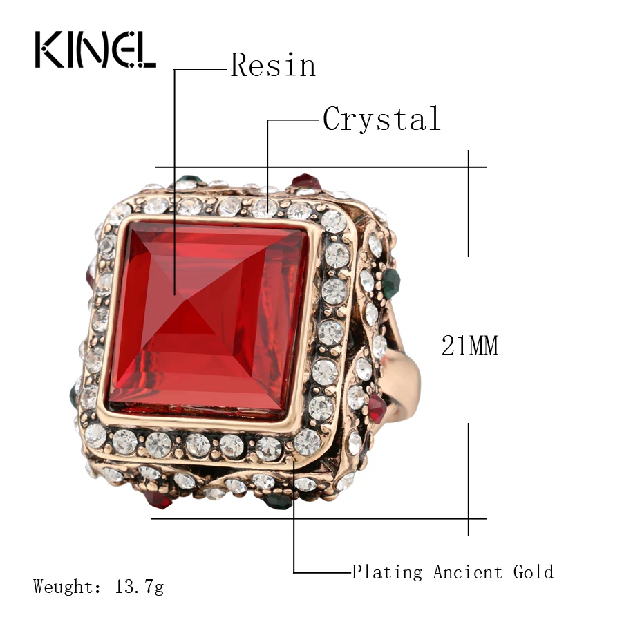 Kinel Шарм большое кольцо винтажное ювелирное изделие цвет древнее золото