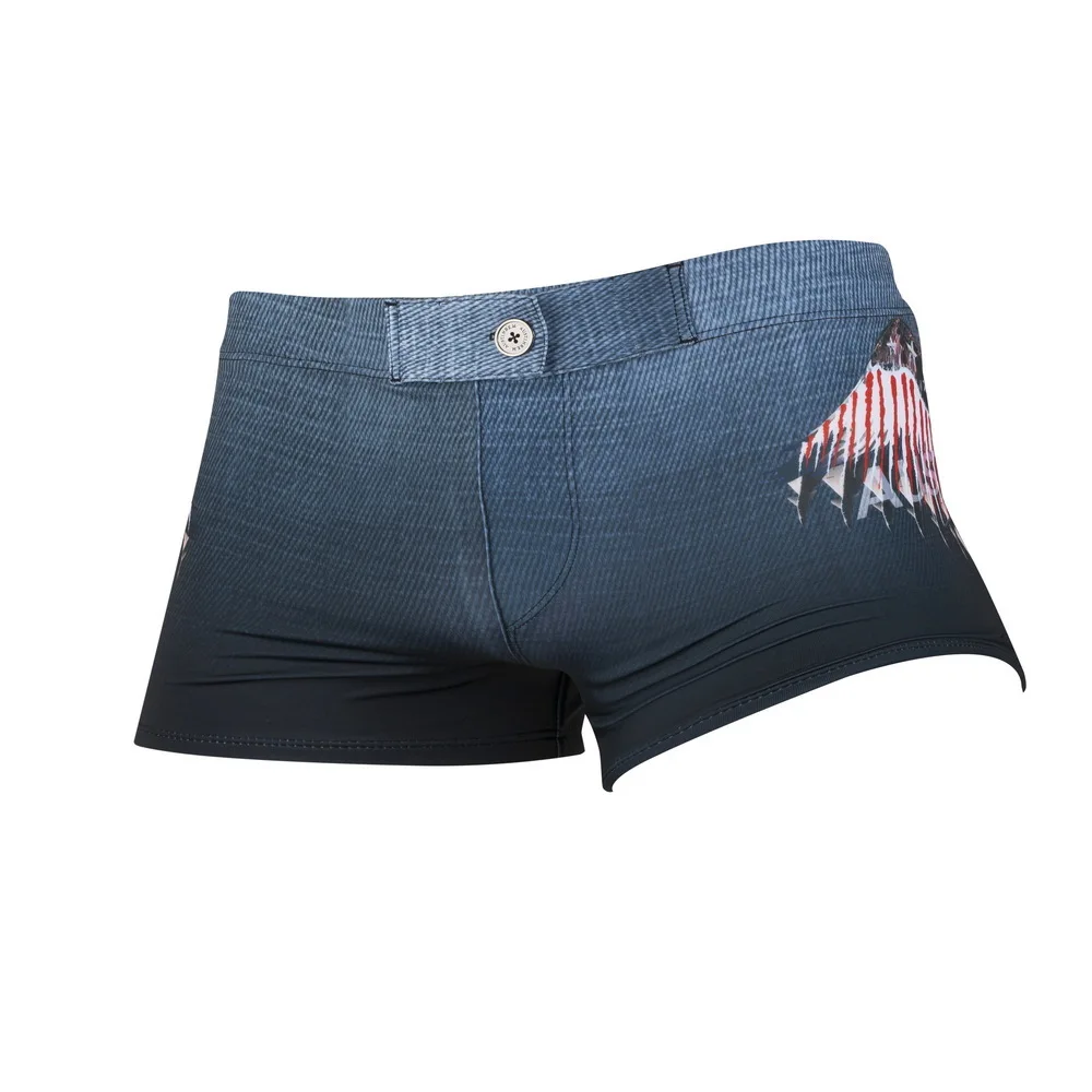 Men swimwear-01 Мужская одежда для плавания с пуговицами, купальный костюм, мужские быстросохнущие дышащие шорты для плавания, синие джинсы, стильные мужские плавки с рисунком звезд, XL - Цвет: Men swimwear-01
