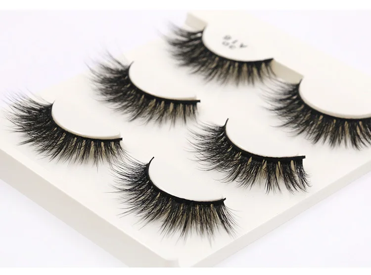 A16 3 пары Ложные Eylashes натуральный длинные черные 3D искусственной норки отдельных