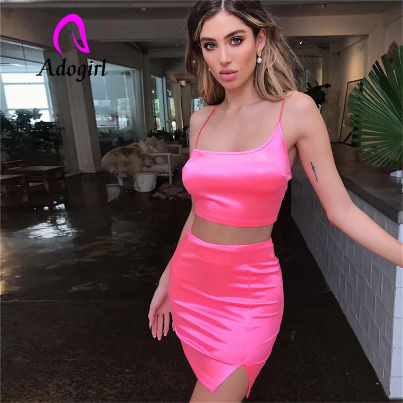 Adogirl ФЛУОРЕСЦЕНТНОЕ розовое платье для ночного клуба на тонких бретельках
