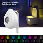 Светодиодный ночсветильник на сиденье унитаза с датчиком движения, 8 цветов, ночная лампа с питанием от батарейки AAA, светильник Светка для унитаза