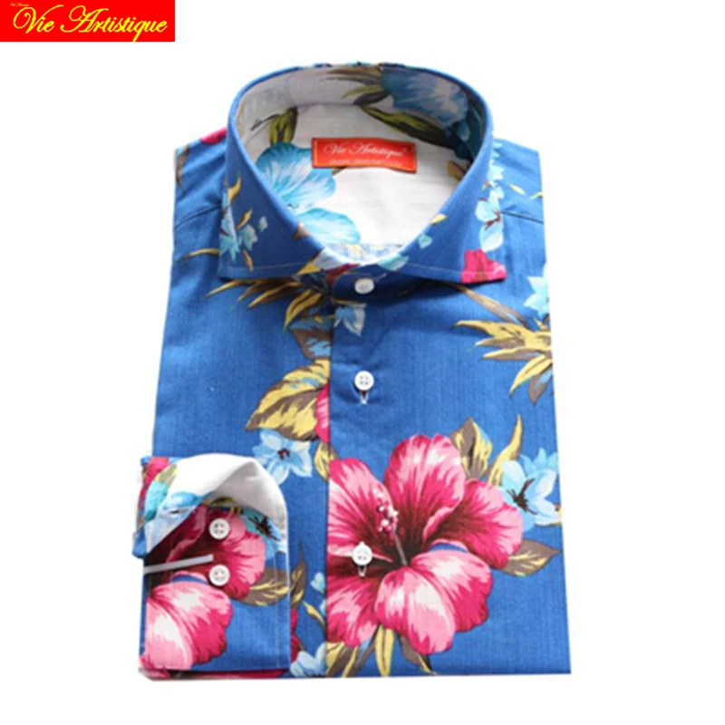 

Мужская рубашка Camisa Social Camisas Masculina, Мужская/Женская хлопковая рубашка оверсайз с королевским цветочным принтом, 2018 Va