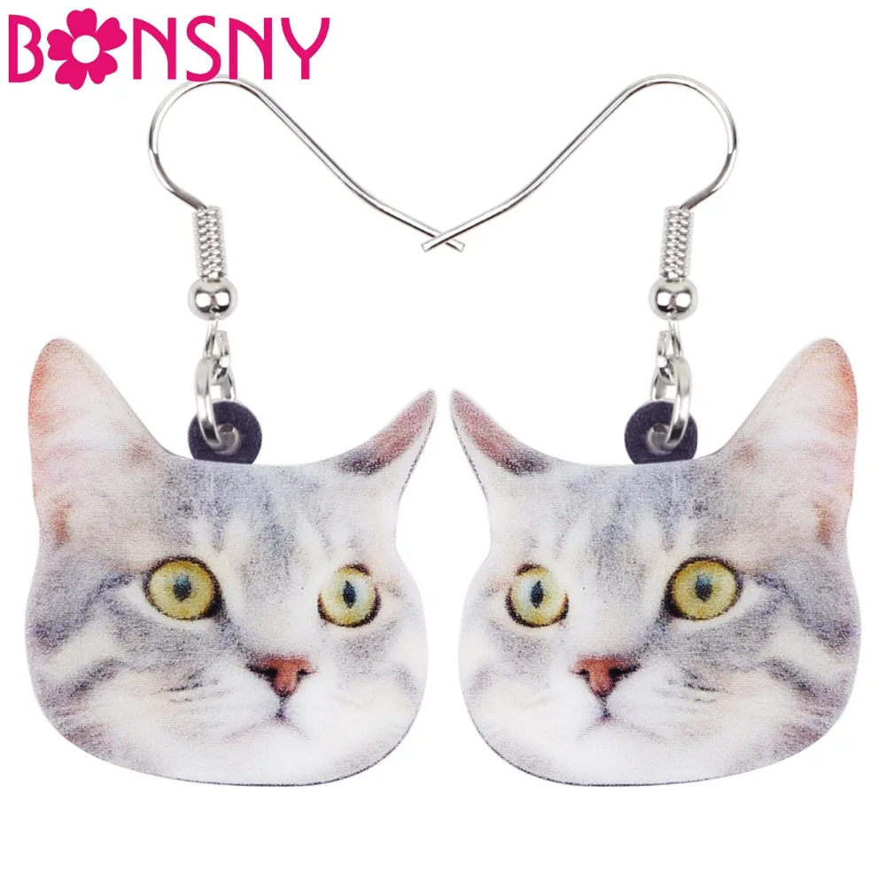 Bonsny массивные Акриловые Новые серьги котенка кота длинные висячие аниме