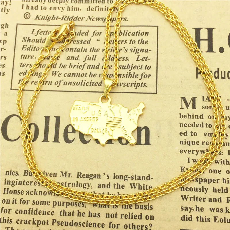 Ожерелье с картой США женское модное Очаровательное ожерелье подвеской