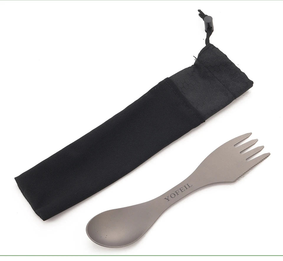 Кемпинг Titanium Ложка Вилка Три в одном Сверхлегкий Titanium Посуда Кемпинг Открытый Spork Открытый Туризм Аксессуары