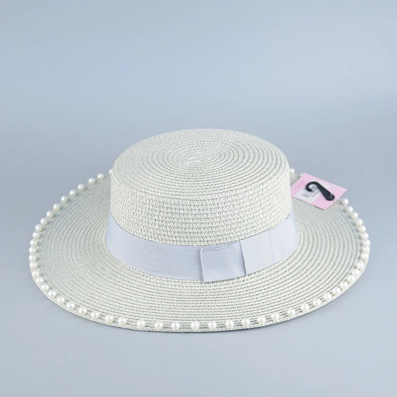 2018 Новая модная женская шляпа от солнца жемчуг соломенная лето chapeu feminino пляжный