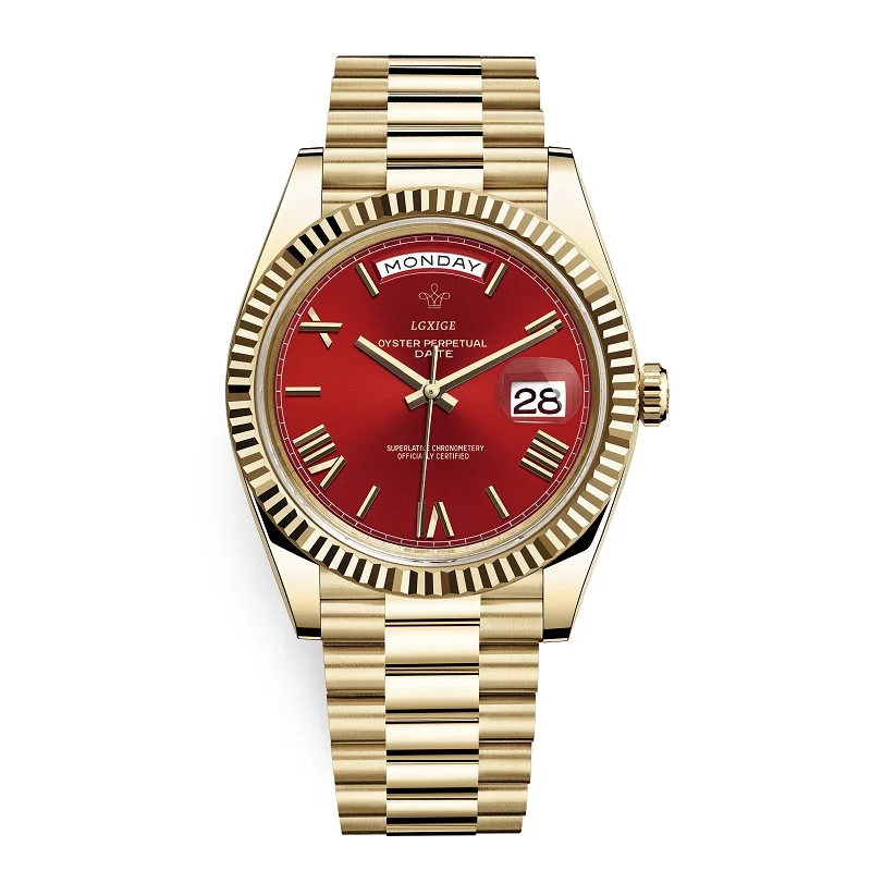 gold red Lgxige Лидирующий бренд часы Роскошные модные золотые часы с датой часы мужские водонепроницаемые часы деловые мужские geneva часы reloj hombre - Цвет: gold red