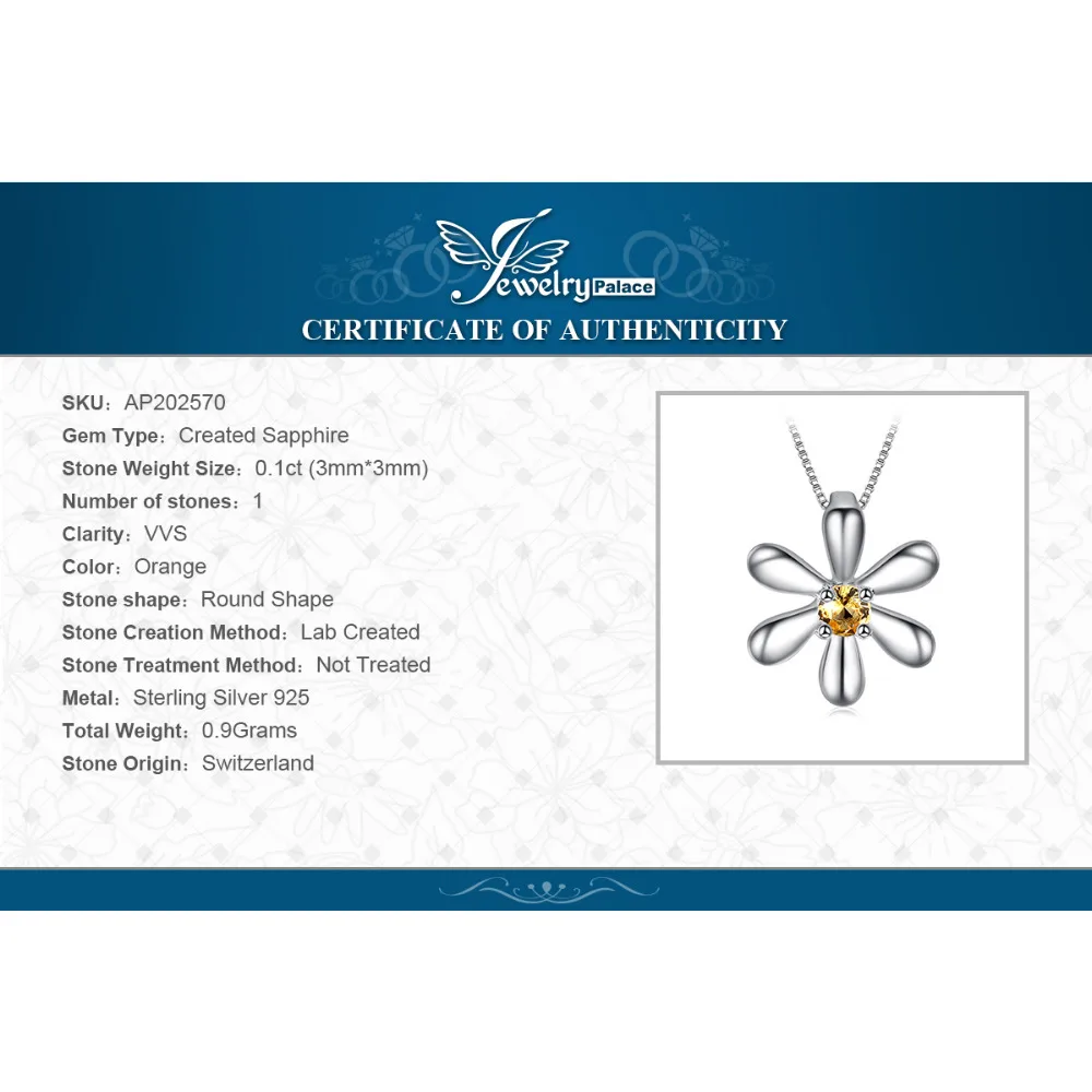 Jewelrypalace цветы 0.1ct создан оранжевыми сапфирами кулон Цепочки и ожерелья