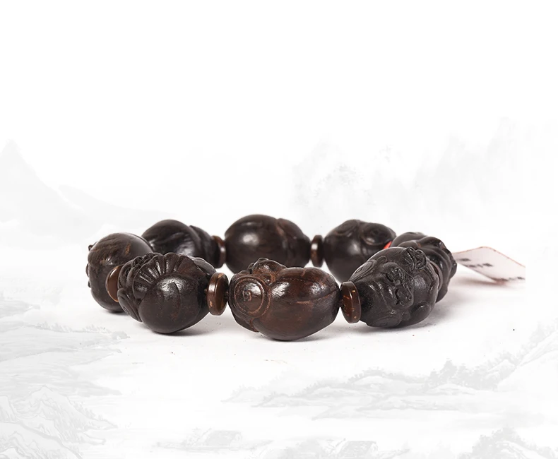 Браслеты из розового дерева украшение с панелями Будда бусины черного