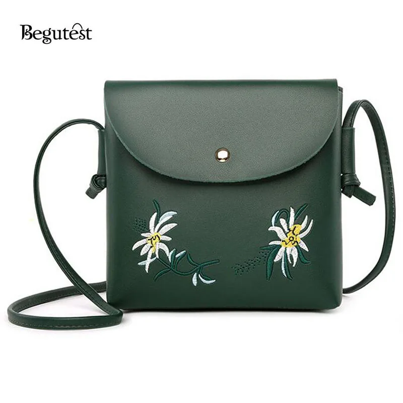 Высокое качество PU кожа цветок Вышивка Для женщин Курьерские сумки Винтаж