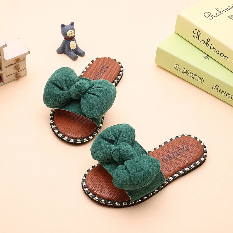 Summer New Girls Sandals Big Kids Slides Bow-knot Soft Sweet Princess Children's Beach Slippers Chic Fashion Candy Colors 26-39 |