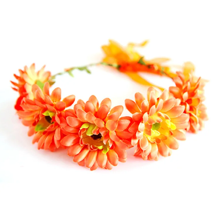 Orange 1 шт. Boho пион гирлянда из цветов Женская Корона регулируемые аксессуары для волос фестиваль свадебное платье Танцы реквизит для фото вечеринок - Цвет: Orange