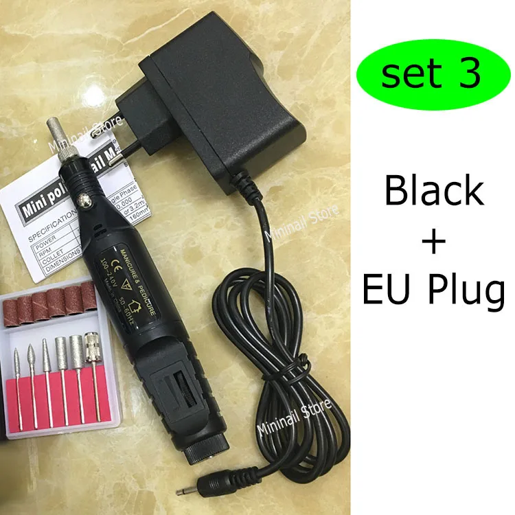 Black - EU Plug Мини ногтей Мощность сверло Набор 6 бит профессиональных электродрели Маникюр Стайлинг Книги по искусству инструмент подачи педикюр формирование Средства ухода за кожей стоп Средства ухода за мотоциклом код - Цвет: Black - EU Plug