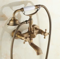 antique brass wall mount telephone euro bath tub faucet mixer tap w handheld spray shower ntf150